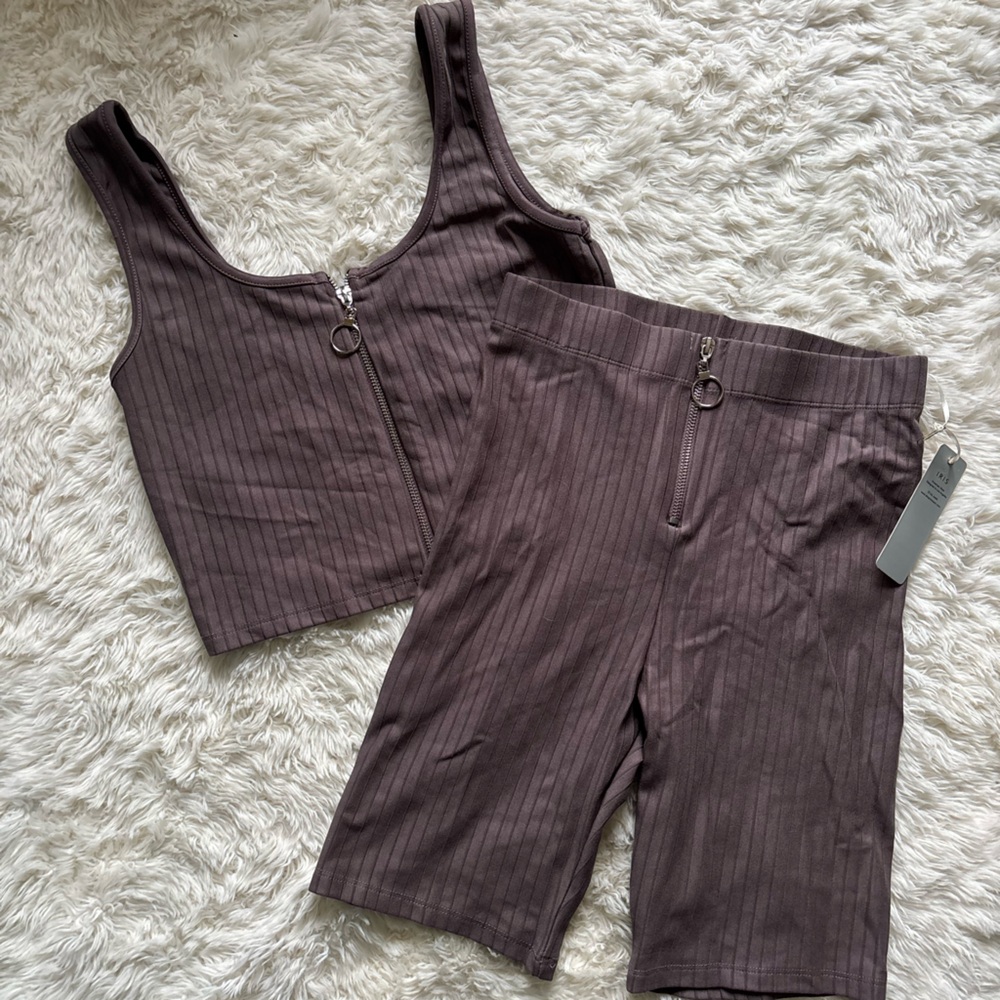 Iris Chocolate Ribbed Matching Set